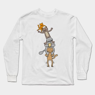 Funny awkward cats playing cheerleaders and gymnasts Long Sleeve T-Shirt